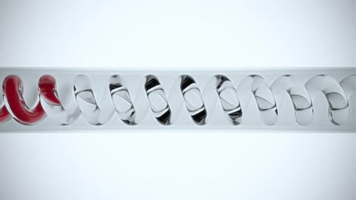 Red Liquid Flow Animation in Transparent Helical Tube