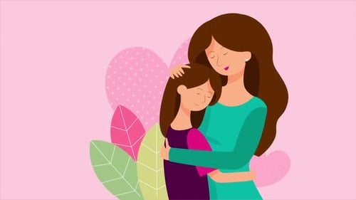 Flat Design Animation of Mother and Child Hugging