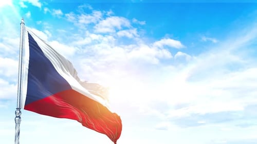 Dynamic Waving Flag Animation on Sunny Blue Sky