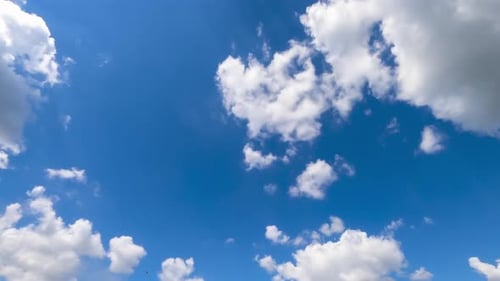 White light soft clouds flying in the sky. Sunny day background. Low angle view. Timelapse.