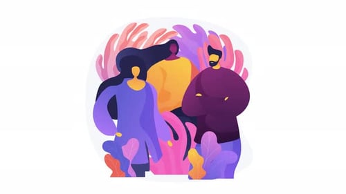 Diverse people in a colorful abstract design element
