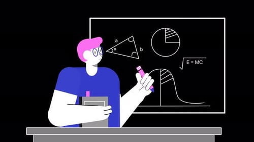 Animated Flat Design Illustration of Student Learning Math and Science