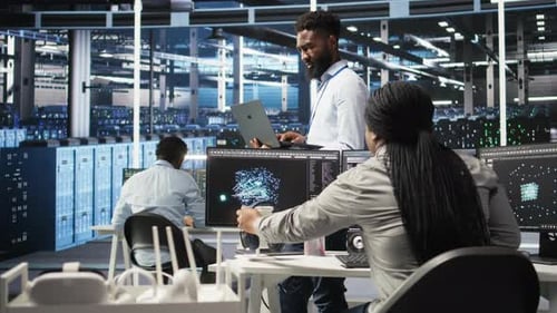 Portrait of Data Center Engineer Analyzing Gear Issues Using Node Tree Tool