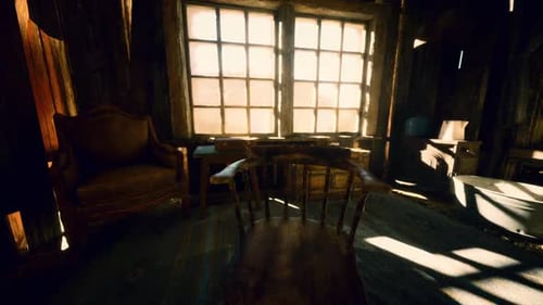 Sunlit Rustic Interior Room Camera Movement
