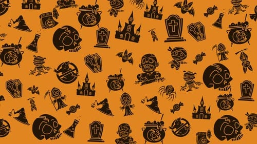 Seamless Halloween Icons Falling Pattern Background Loop
