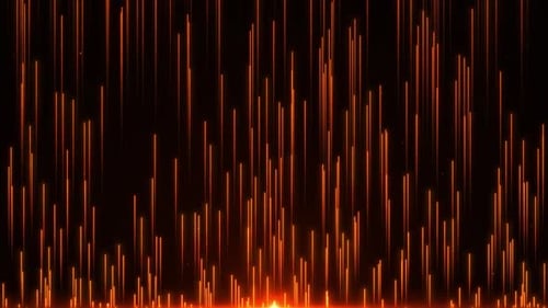 Helle goldene Partikel von Linien, die nach oben steigen, Animation eines Stroms heller Neonlichtstreifen