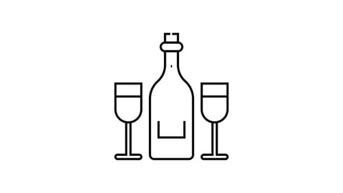 Animated Outline Wine Bottle and Glasses for Celebrations