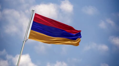 Armenia Flag Waving in Realistic Blue Sky Animation