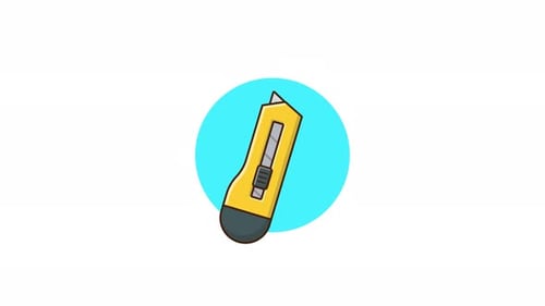 Animated Yellow Utility Knife with Retracting Blade Icon