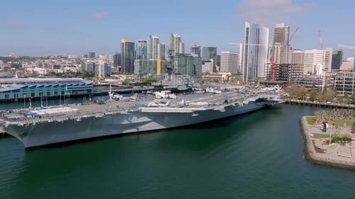 Aerial Video of the Historic Aircraft Carrier USS Midway in San Diego Bay