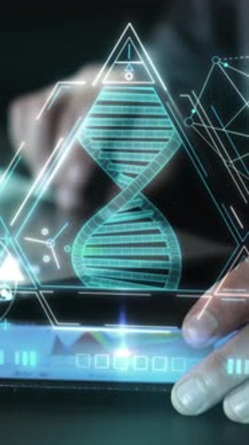 Futuristic DNA Helix Rotating in Science Technology UI