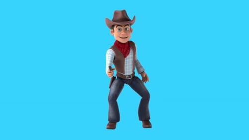 3D Cartoon Cowboy Character Animation with Finger Gun Gesture