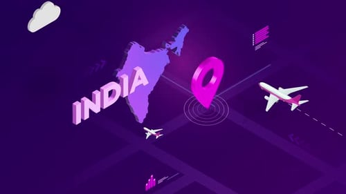 Isometric India Map Travel and Location Data Animation
