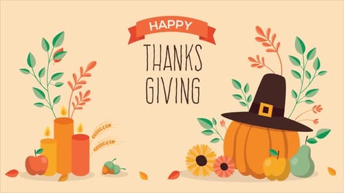 Happy Thanksgiving Greeting Card Flat Design Animation