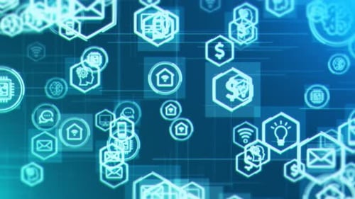 Seamless Futuristic Network of Glowing Technology Icons Background