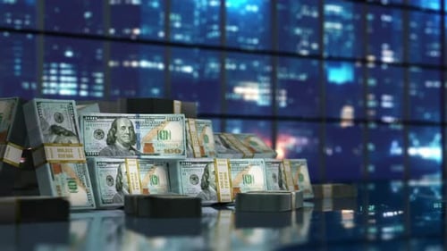 Money Stacks Cash Bundles Cinematic Finance Background Loop 4K