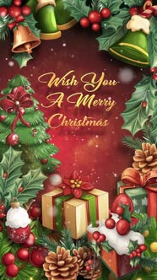Decorative Merry Christmas Vertical Greeting Animation