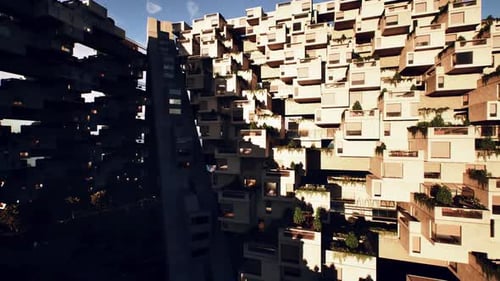Modernos apartamentos apilados con vegetación en diseño urbano
