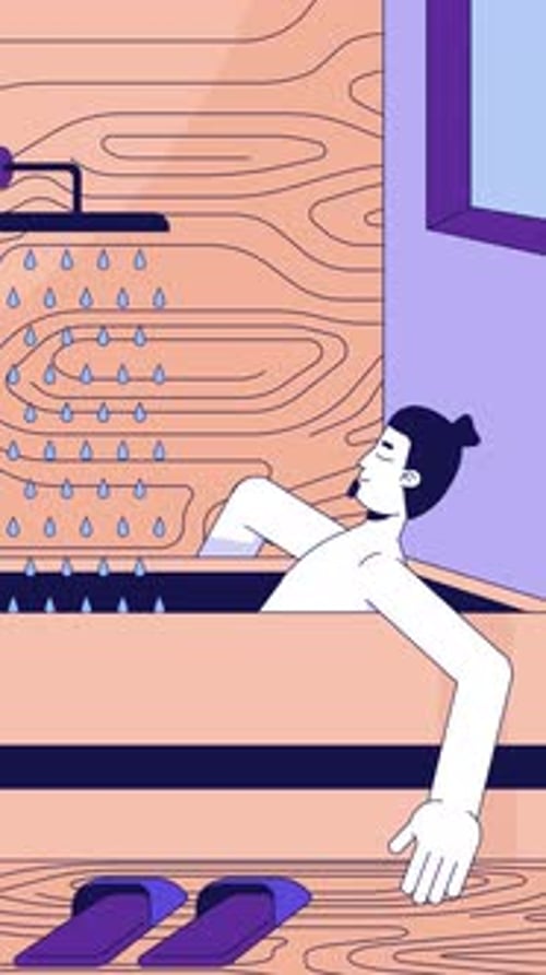 Chill bath lofi bathtub man with rainfall shower vertical animation