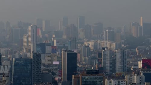 Aerial View of the City of Lima Peru with High Rise Buildings and Skyscrapers Enveloped in a Thick