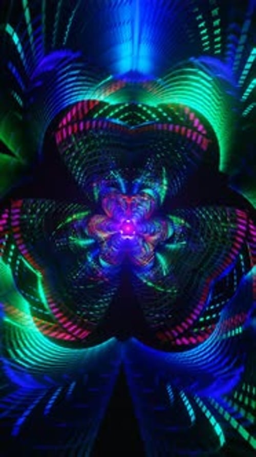 Vertical Video of Infinite Neon Grid with Rotating Geometric Shapes