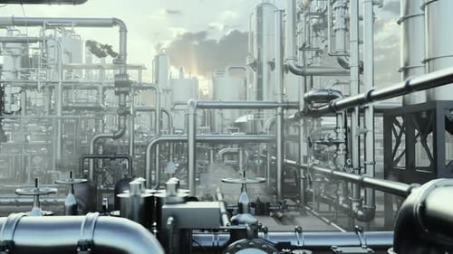 Oil Refinery And Plant And Tower Column Of Petrochemistry Industry In Oil And Gas Industrial