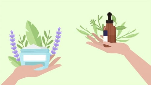 Flat Design Animation of Hands Holding Natural Beauty Products