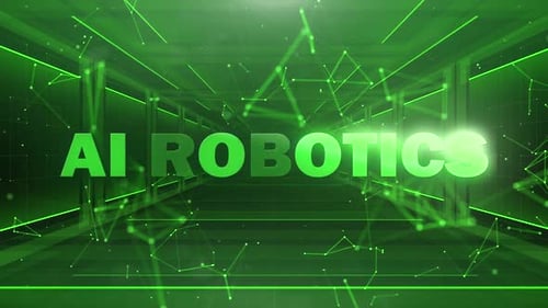AI Robotics Text Reveal in Futuristic Digital Network Tunnel