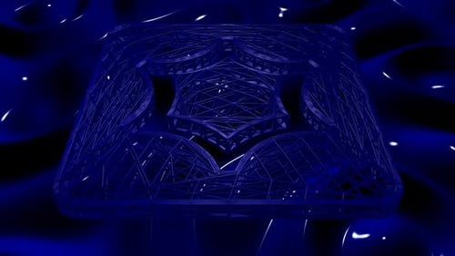 Abstract Wireframe Cube Rotating in Liquid Background Loop