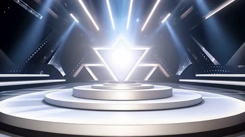 Modern 3D Awards Stage Background with Glowing Star and Spotlights