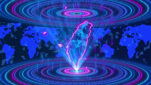 Taiwan Digital Map Global Network Connection Futuristic Data Visualization, Glowing Taiwan Map Holog