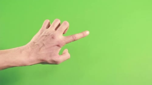 Isolated Hand on Green Screen. Man Hand on Background. Forefinger Pointing In