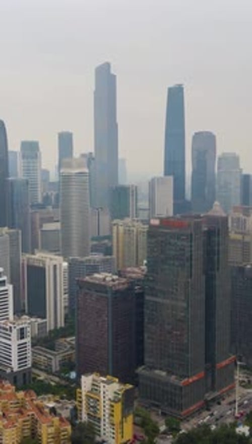 Guangzhou City and Smog Guangdong China Aerial View Vertical Video