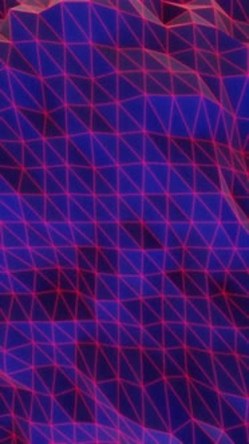Fondo de estructura alámbrica azul y rojo pulsante de polígono