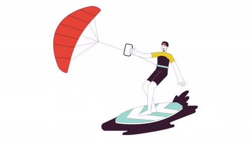 Animated Flat Design Kitesurfer Character Sport Illustration