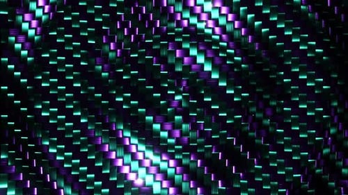 Dynamic woven carbon fiber texture with vibrant purple and teal shimmer