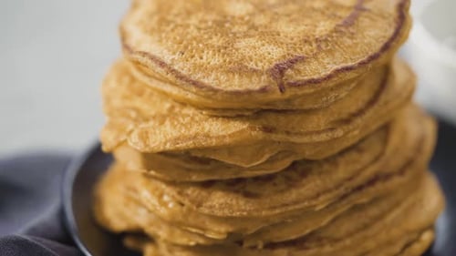 Stack of Delicious Golden Brown Pancakes Close Up