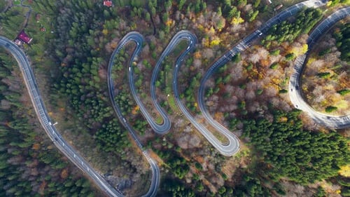 Aerial perspective of Transfagarasan Highway, Arges, Romania. Transfagarasan highway passes over the