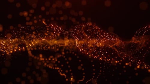 Movimento: ondas e partículas digitais alaranjadas abstratas. Fundo de tecnologia. Vídeo 4k