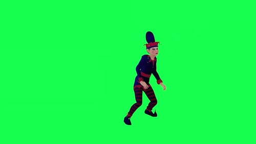 clown elf dancing happy left angle chroma key green screen