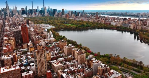 Descending above the quarter in New York neighboring the Central Park.