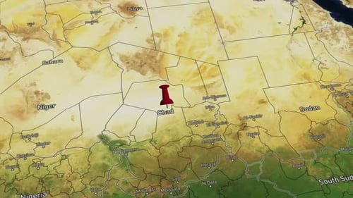 Animated Map Pin Drop on Chad Country Location