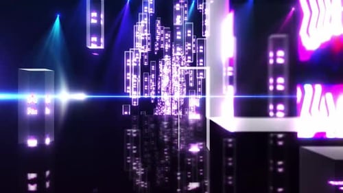Futuristic Data Stream Animation with Glowing Digital Cubes