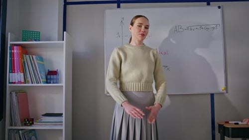 Talking Teacher Explaining Math School Woman Educator Recording Online Lesson