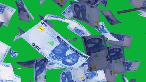 3D animation of Nigerian Naira notes Falling On Green screen
