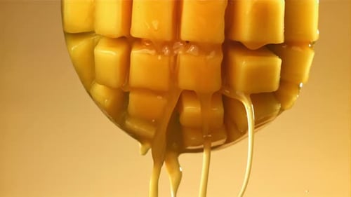 Juicy Mango Cubes with Drizzling Liquid