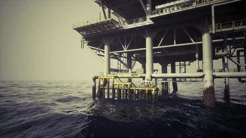 Sundrenched Oil Rig with Vibrant Sea Glare and Friendly Industrial Environment