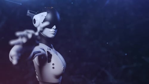 Futuristic AI Cyborg in Virtual Reality Tech Intro