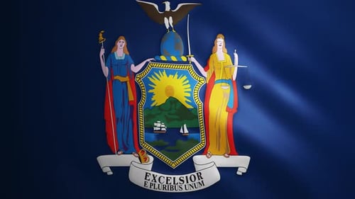 Waving New York State Flag Emblem with Cinematic Light Rays
