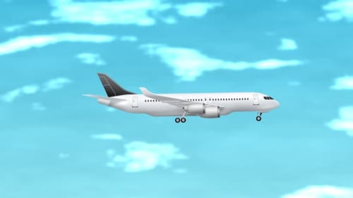 Illustrated Passenger Airplane Flying Loop in Blue Sky